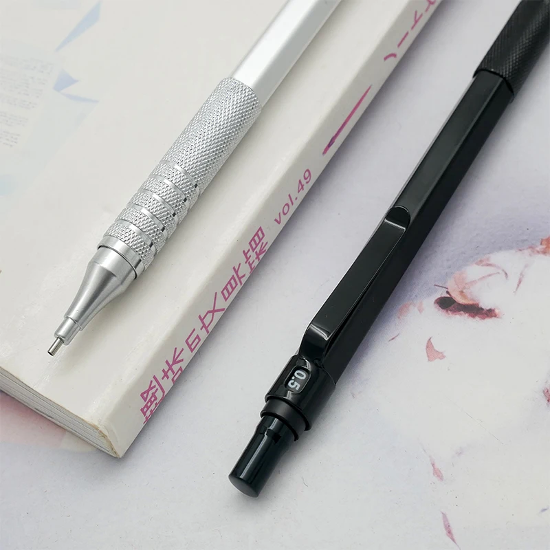 금속 자동 연필 개폐식 긴 바늘 팁 핸드 페인팅 드로잉 포켓 연필 0.3/0.5/0.7/0.9/1.3/2.0mm 스케치 아트