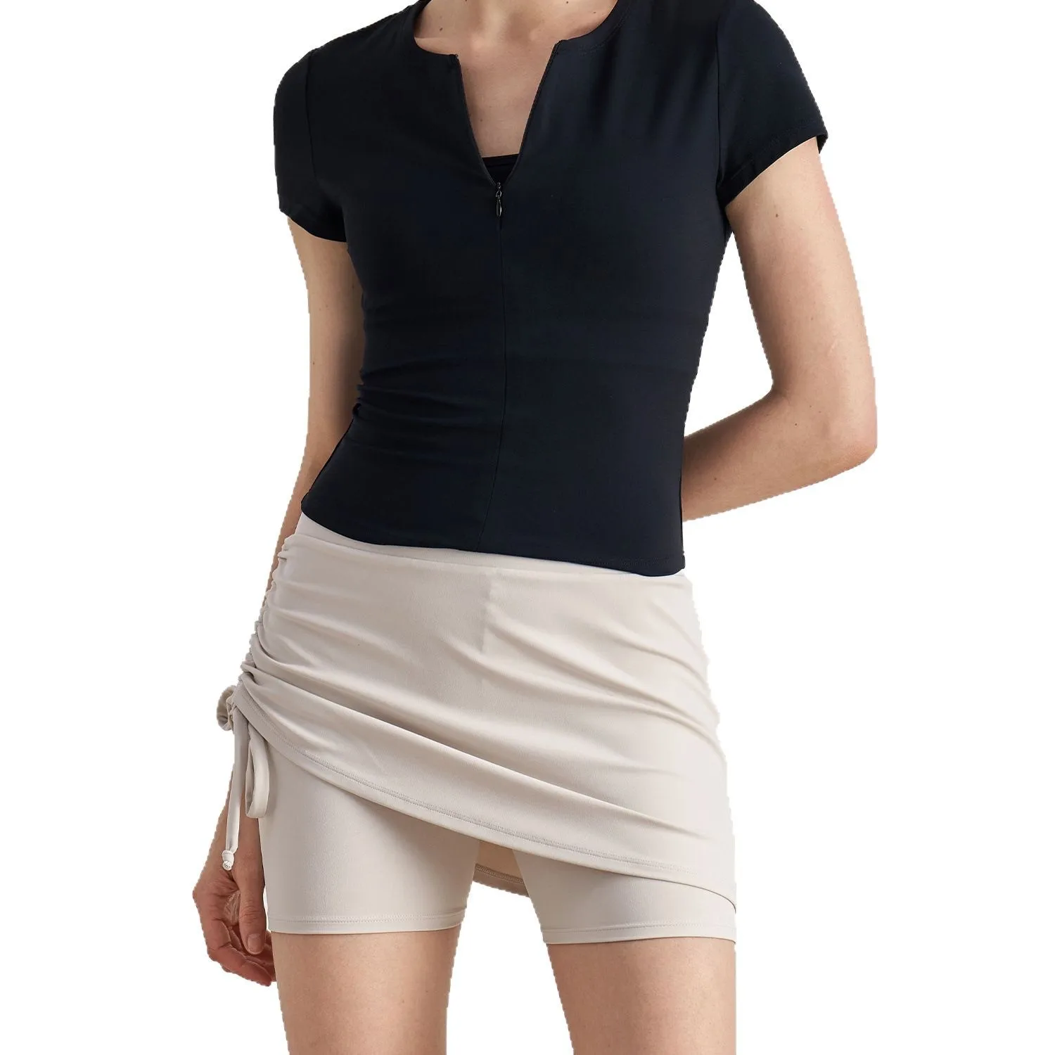 Mermaid Curve Sexy Exterior Drawstring Sports Skirt Fake Two-piece Anti-light Hip Covering Yoga Skirt Outdoor Tennis