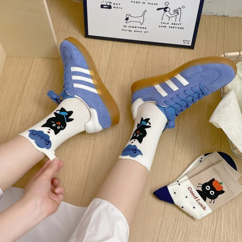 Dreamlikelin 1/4 Paar modische Frühlings- und Sommer-Damensocken mit Cartoon-Katzen-Print, lässige Mädchen-Mittelsocken – Detail 16