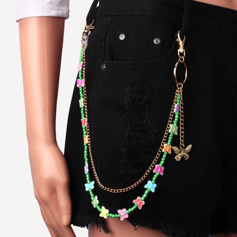 Hip Hop Rainbow Resin Chain Keychain Men Women Cute Waist