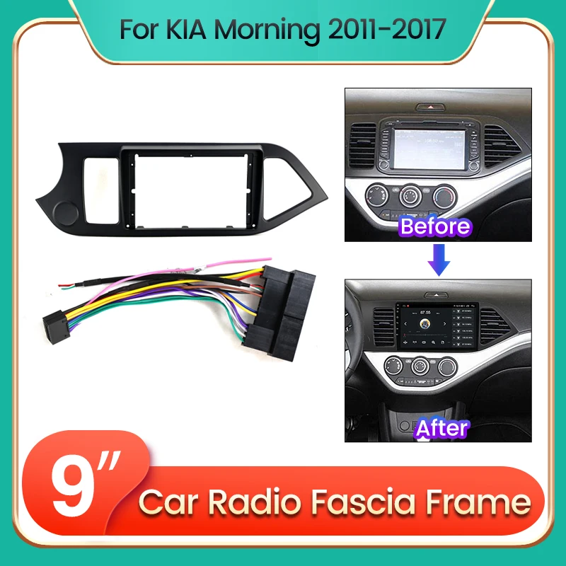 9" Android Car Radio Frame GPS Navigation Audio Head Unit Mount Panel Auto Fascia Fitting Kit For KIA Morning 2011- MEKEDE