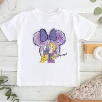 Cartoon Disney Princess Print T-shirts for Children Summer Cotton Short Sleeve Children Clothes Girl Tops 1