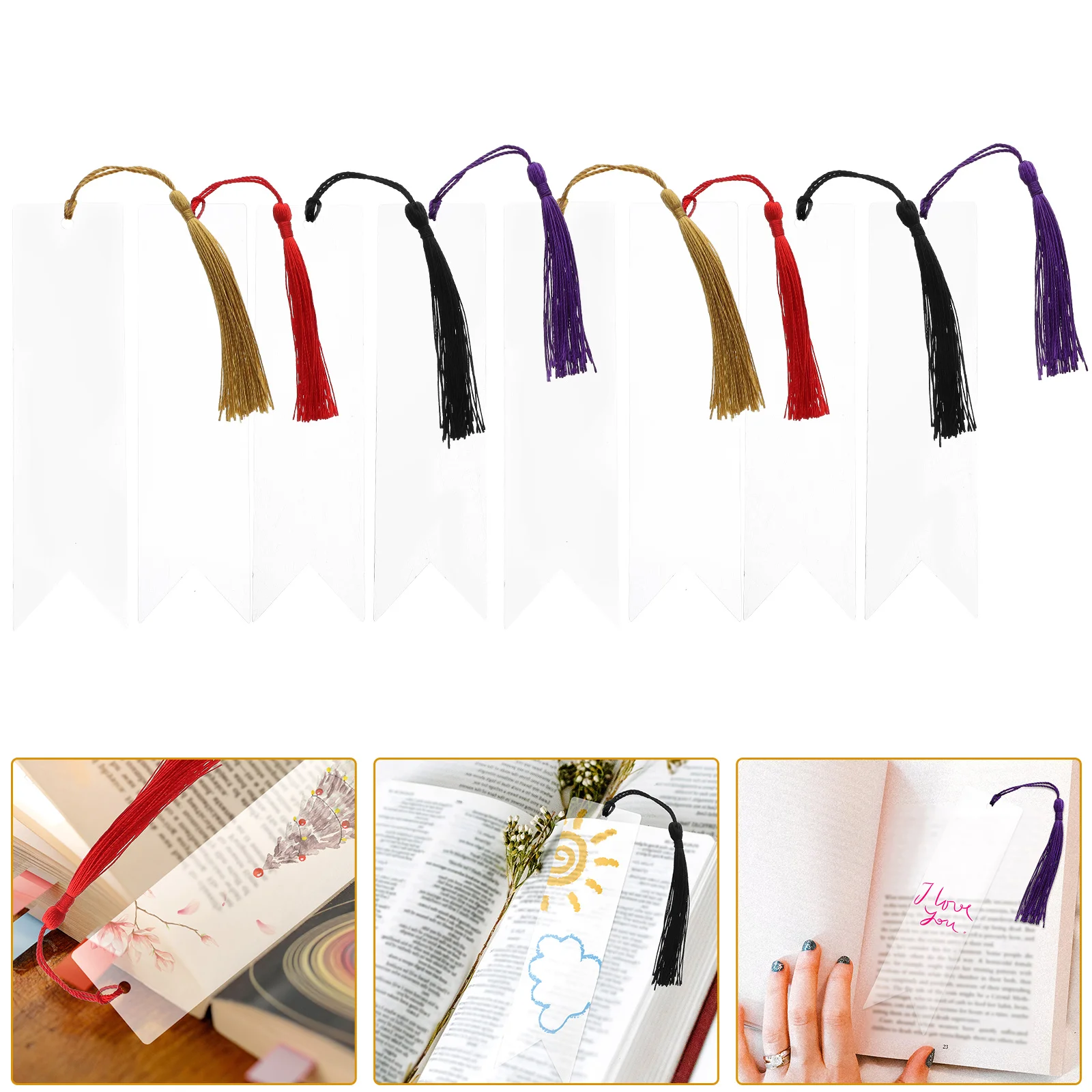 

12pcs Acrylic Bookmarks Tassel Bookmarks Page Marker Blank Bookmark for Crafts