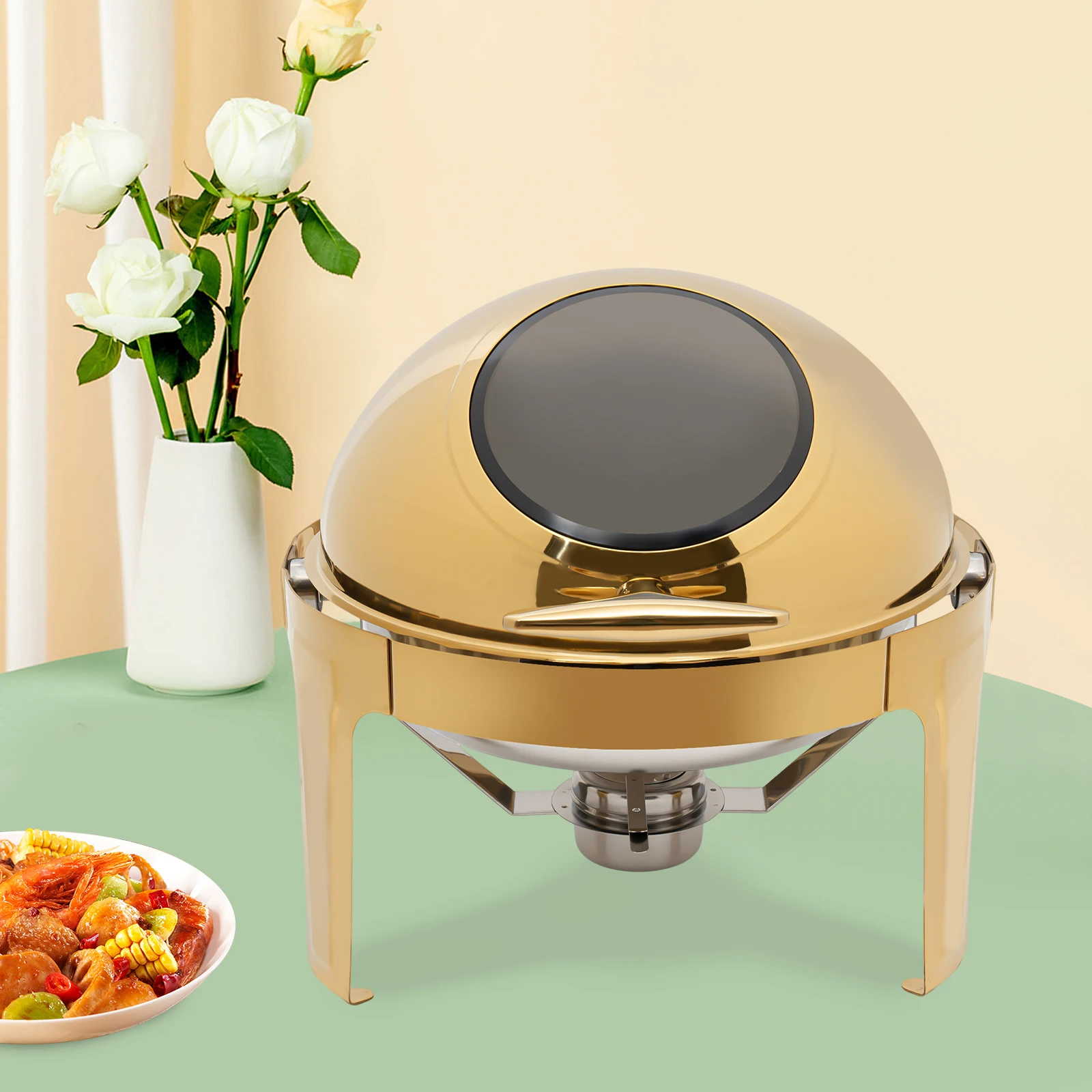 Round Chafing Dish Buffet Set, Buffet Warmers Set, Roll Top Stainless Steel Warmer