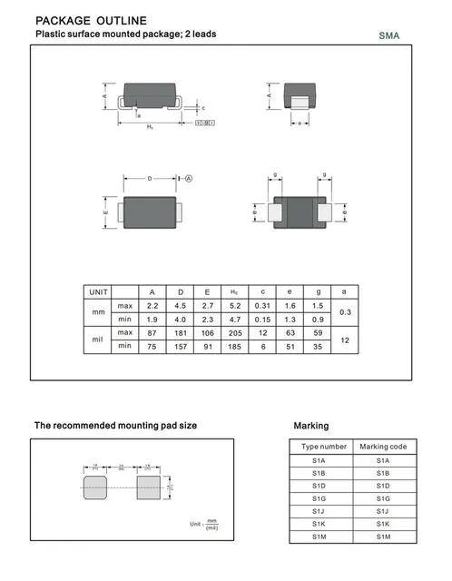  ES2G Diodes 2A 400V 50PCS ES2G SMD Rectifier Diodes - 2A 400V DO-214AC Illustration 