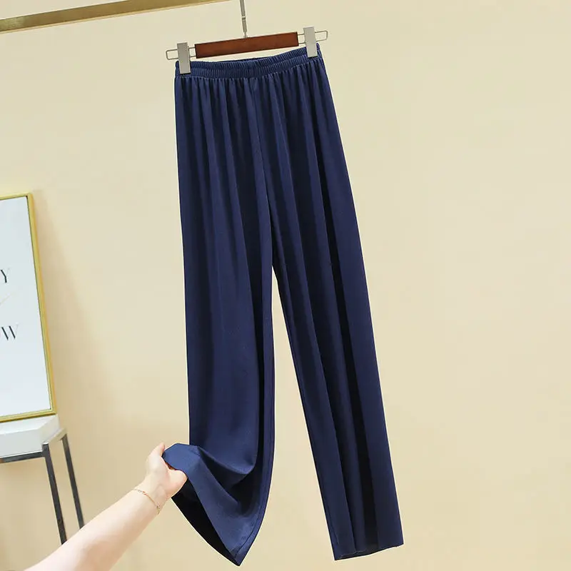 Sommer frauen Hosen Anzug Lose Ice Silk Kühlen Dünne Top Breite Bein Hosen Homewear Casual Einfache Sexy Pjs frauen Pyjamas Nachtwäsche – Detail 10
