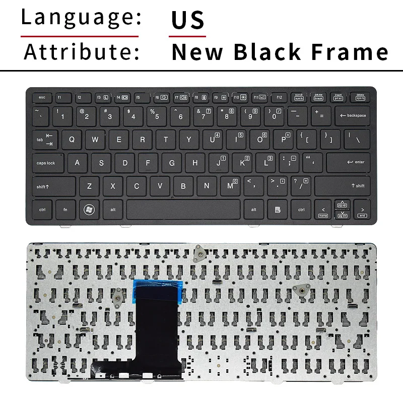 New US Russian Laptop Keyboard For HP Elitebook 2560 2560P 2570 2570P With Black Silvery Frame Replace Notebook Keyboard