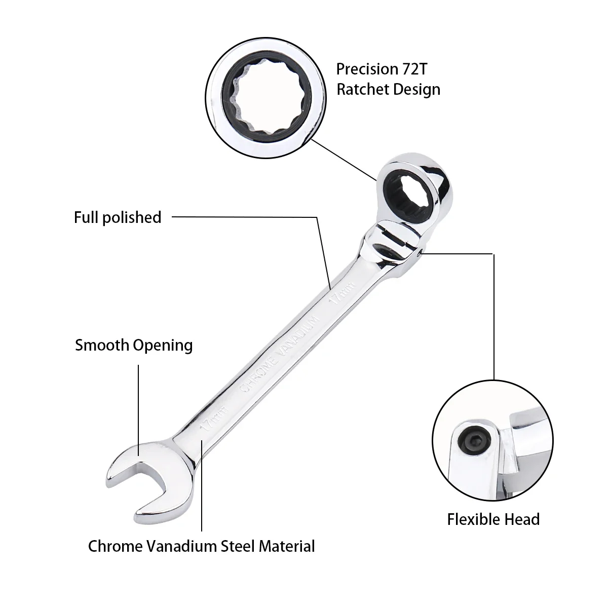 Flexible Head Ratchet Wrench Spanner 3