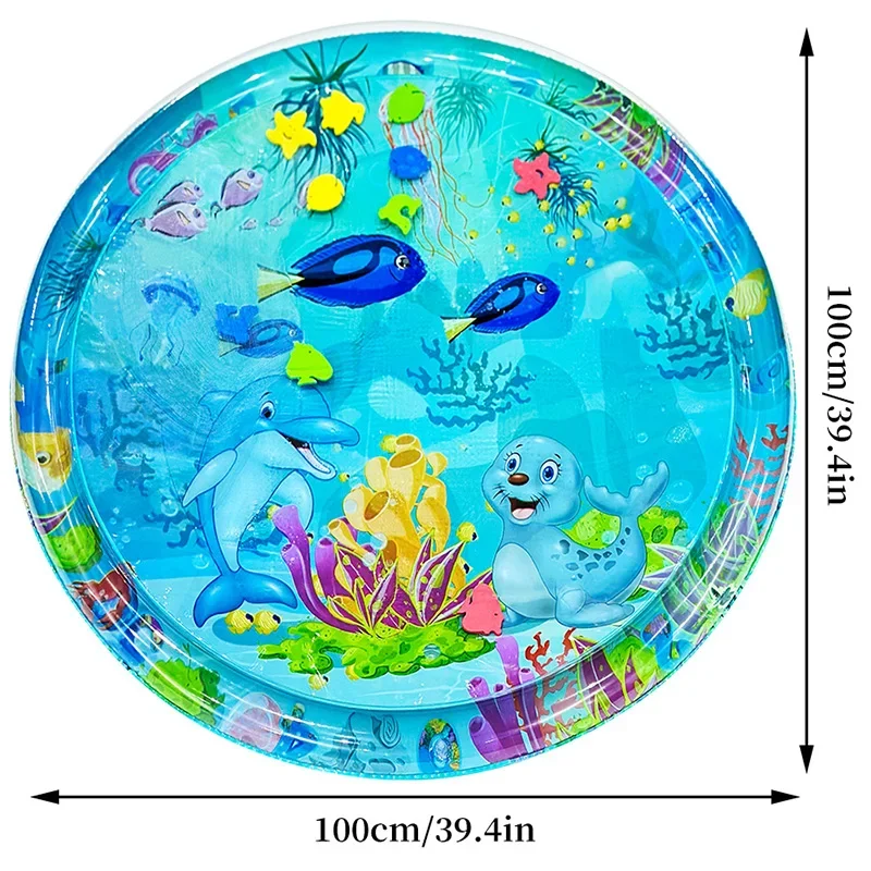 1pc 100cm/39.4inch 풍선 PVC 놀이 물 매트 돌고래 씰 패턴 라운드  패드 어린이 조기 교육 활동 장난감