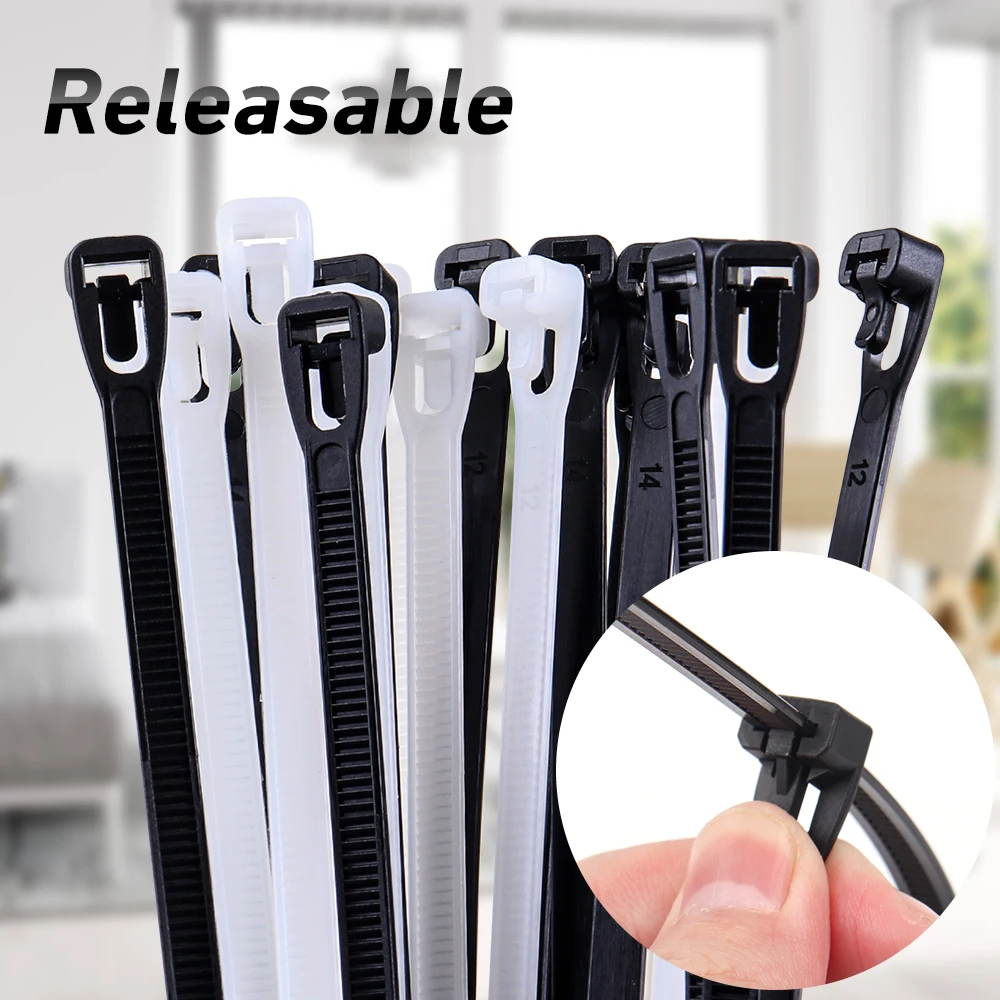 50pcs Detachable and Reusable Nylon Zip Ties Cable Ties for Environmental Protection