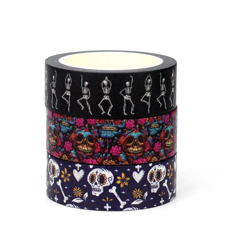 2024 NEW 1pc 10M Deco Bat Skull Black Cat Haunted House Halloween Masking Washi Tape for Scrapbooking Cute Journal Stationery 4