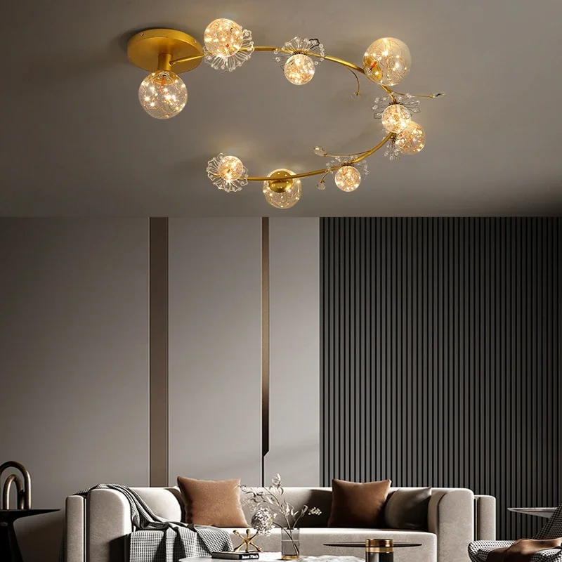 Modern LED Chandelier Style Design for Living Room Bedroom Dining Room Kitchen Ceiling Lamp Gold Crystal Glass Ball Star Light
