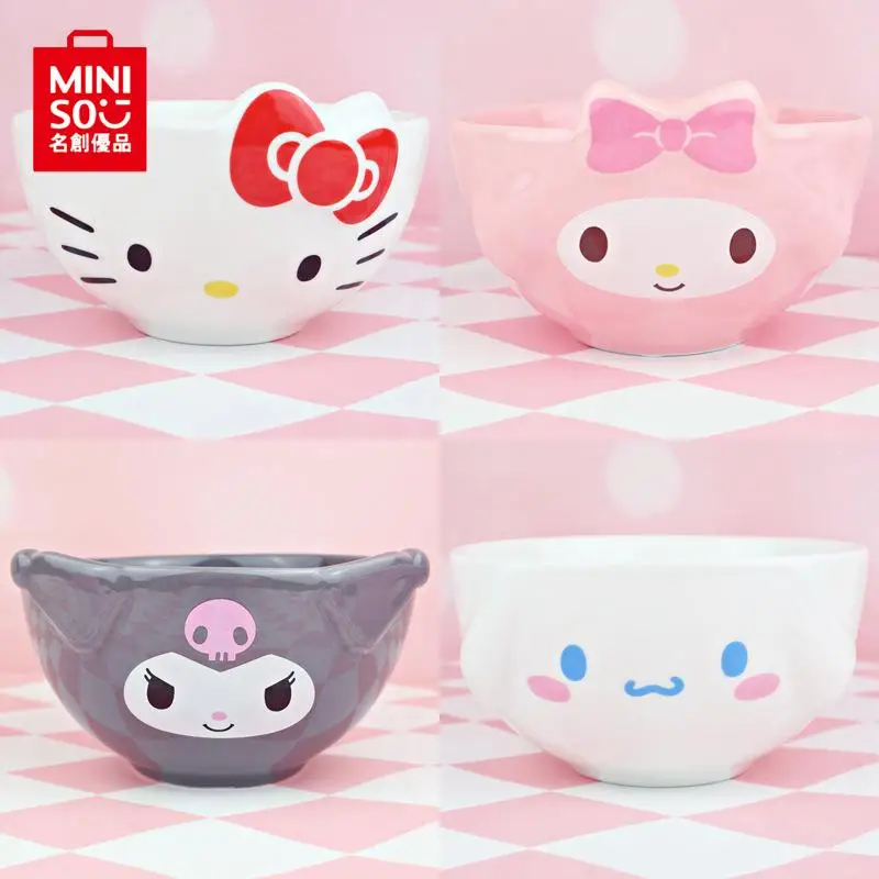 

MINISO Sanrios аниме Kawaii Hello Kitty Милая мультяшная 5-дюймовая Бытовая детская посуда для девочек сердце еды керамическая чаша не Горячая