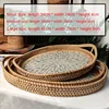 Rattan Basket HandWoven Fruit Storage Breakfast Severing Tray Drinks Snack Coffee Platters Bread Plate Home Tableware Organizer 3