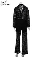 Oymimi Summer Pink Perspective Sets Womens 2 Piece Casual Long Sleeve Button Shirts And High Waist Straight Trousers Female Sets - Image 6