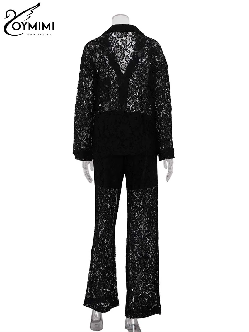 Oymimi Summer Pink Perspective Sets Womens 2 Piece Casual Long Sleeve Button Shirts And High Waist Straight Trousers Female Sets 6
