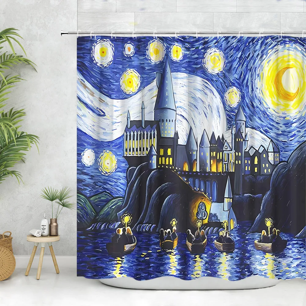

Абстрактная картина, занавеска для душа, луна, звезды, набор занавесок для ванной комнаты, Декор, полиэстер, голубое ночное небо, занавески для ванной комнаты