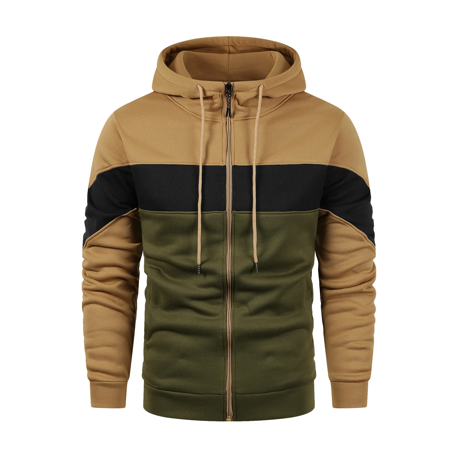 Spring and Autumn Men's and Women's Fashion Zipper Splicing Hoodie Hoodie Outdoor Sports Leisure Loose Simple Coat