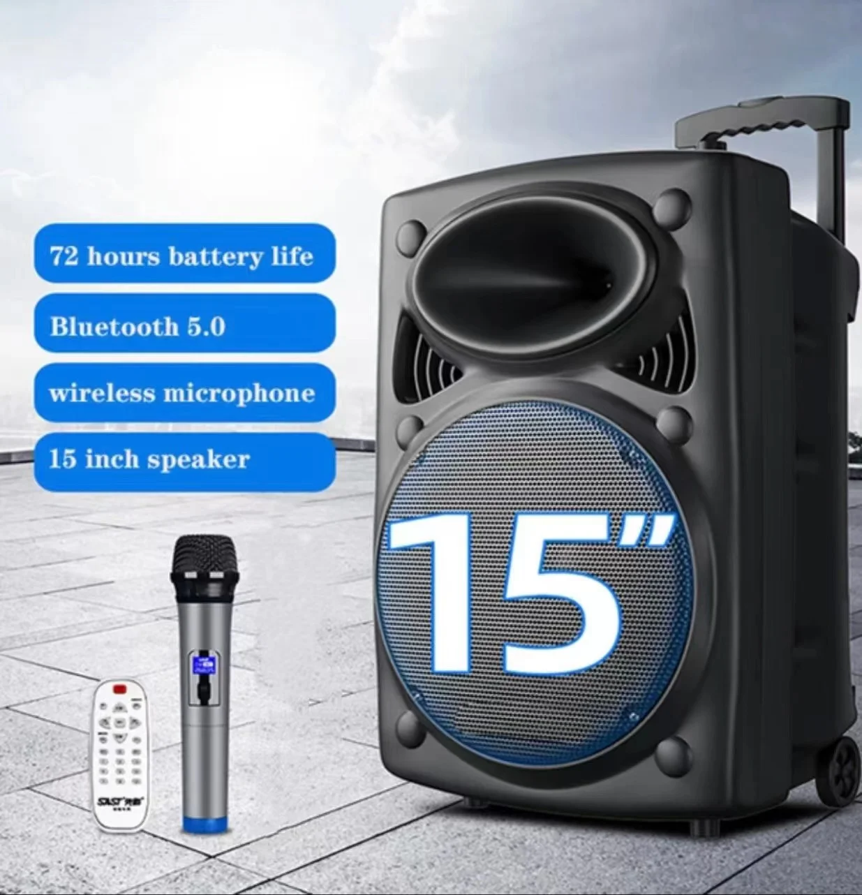 

150W Bluetooth Speaker Column 15-Inch Subwoofer K Song Boombox Outdoor Square Dance Soundbox Wireless Microphone TF AUX U Disk