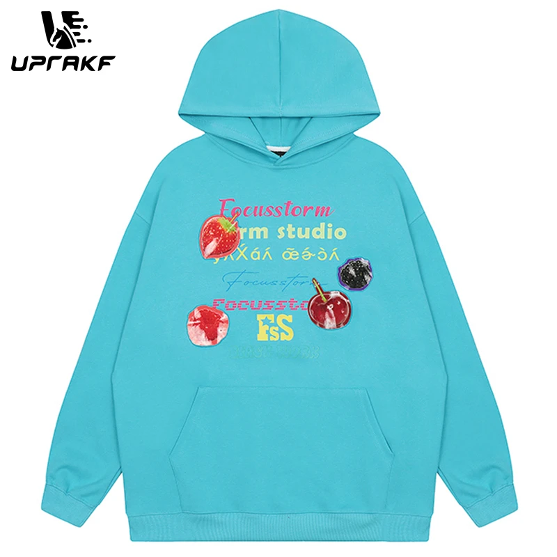 UPRAKF Y2K Hoodie Fruit Graphic Letter Printing Pullovers High Quality Casual Oversize Streetwear Cotton Fashion Pocket Casual