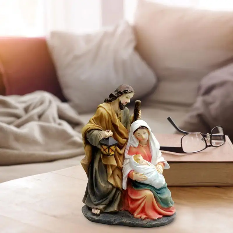 

Christ Nativity Statue Scene Set Baby Jesus Manger Christmas Crib Figurines Miniatures Ornament Church Gift Home Decoration