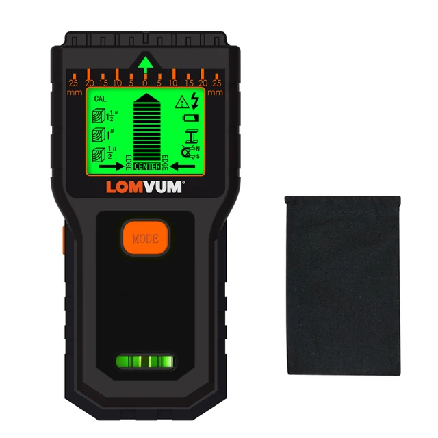 LOMVUM Metal Detector Backlit Black AC Wood Stud Finder Cable Wires Depth Tracker Undeground Sturs Wall Scanner LCD HD Display BB10