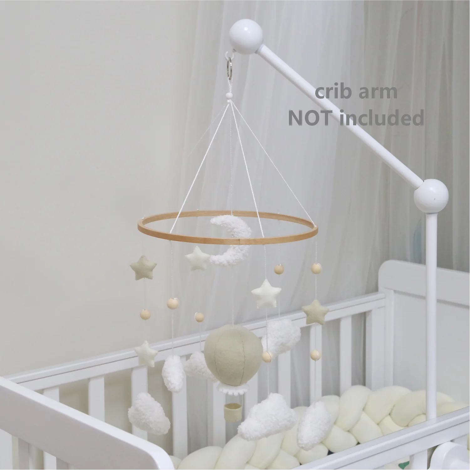 Mobile per Culla con Mongolfiere, Luna, Stelle e Nuvole, Decorazione Neutra per Cameretta - immagine 2