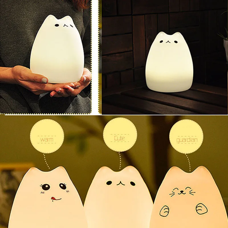 Litake - Lámpara LED nocturna de gatito de silicona, recargable, para niños  y bebés, 7 colores cambiantes, para habitación de niños (gato famoso)