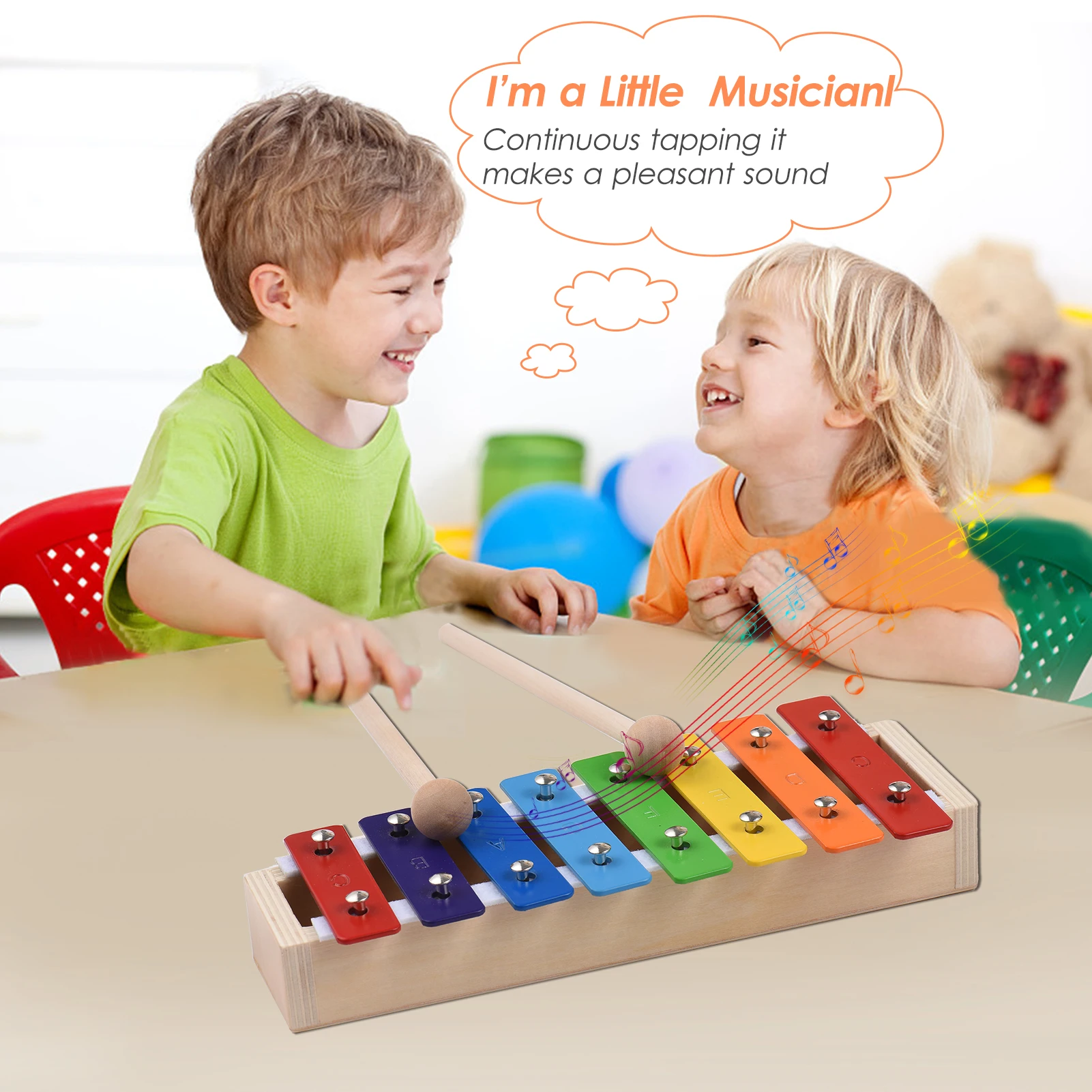 8 Keys Compact Size Xylophone Glockenspiel with Wooden Mallets Percussion Musical Instrument Toy Gift For Kids Children Students