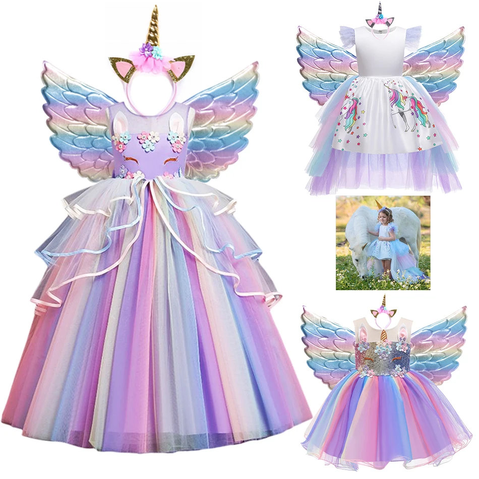 

Girls Rainbow Unicorn COS Princess Dress Cake Layers Tutu Prom Gown Children Kids Wedding Evening Formal Party Pageant Vestidos