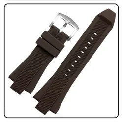 Silicone Sport Diving Watch Band, 29mmx13mm, Premium Strap Accessories - 29 13mm (Brown - silver)