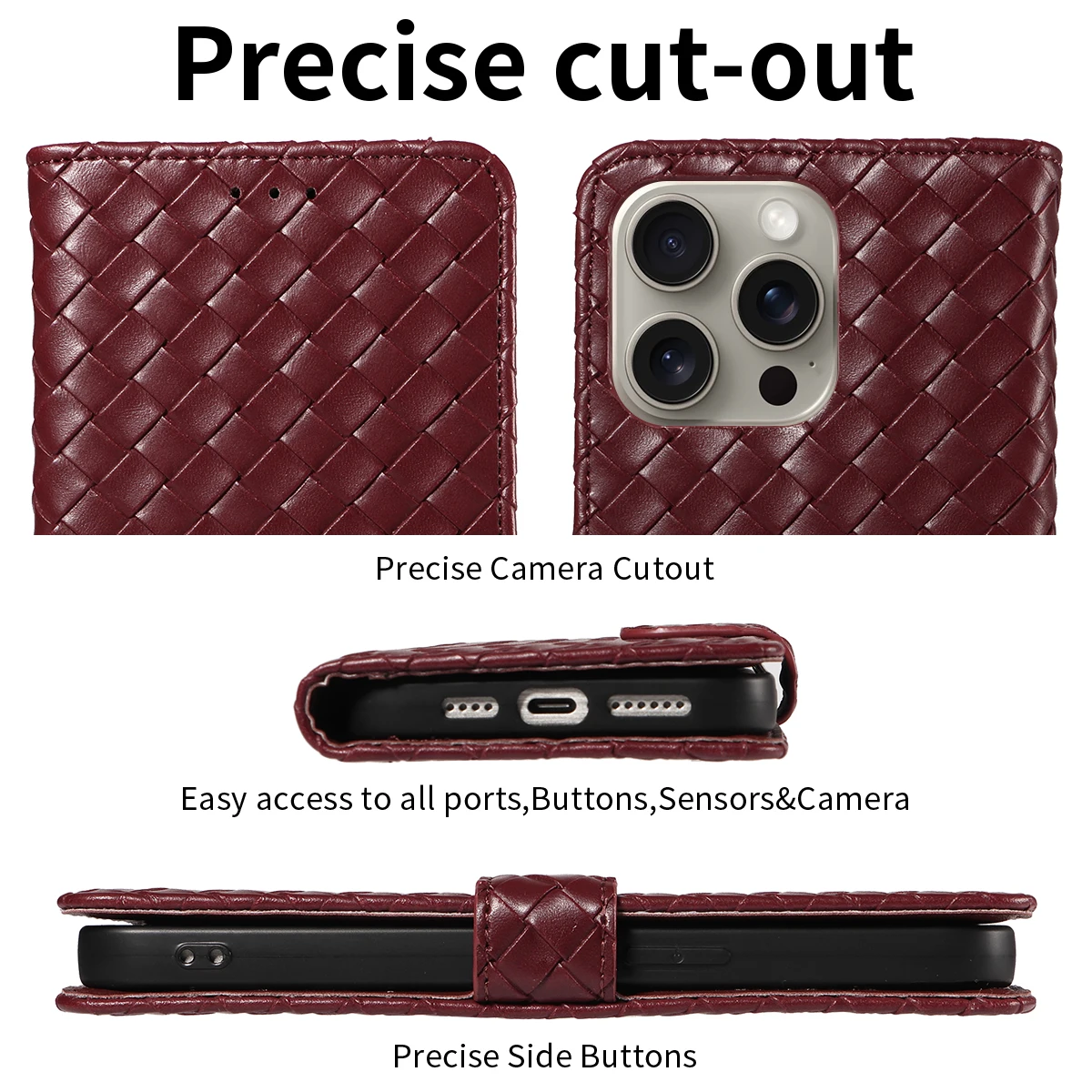 Woven Shockproof PU Leather Phone Case with Stand Cover