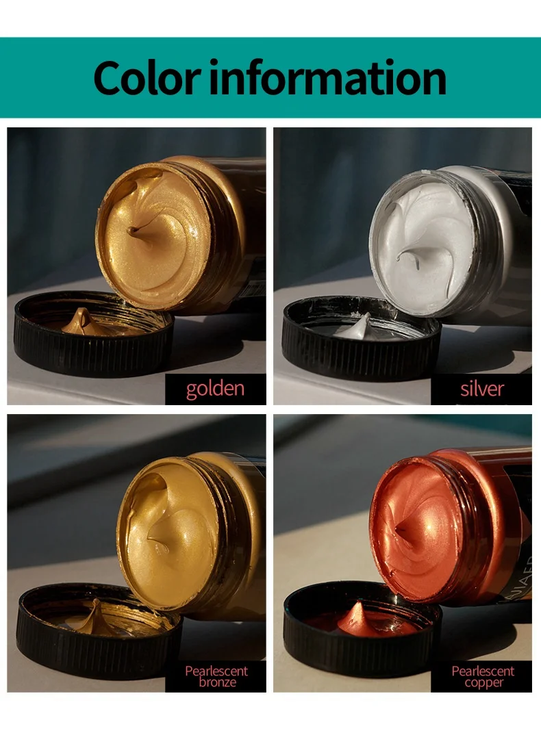 Set completo di pigmenti acrilici metallici perlati disposti insieme