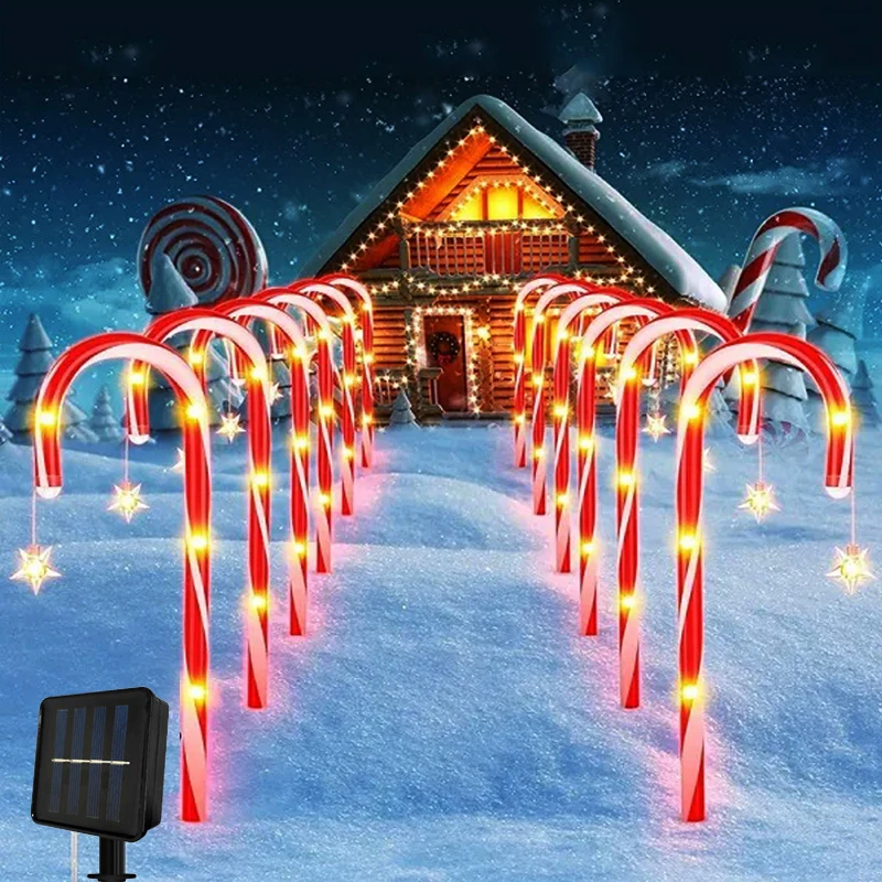 Solar Power LED Candy Cane Lights Christmas Party Decor Outdoor Garden Solar Lamp For Patio Pathway Street Yard_voghion.com