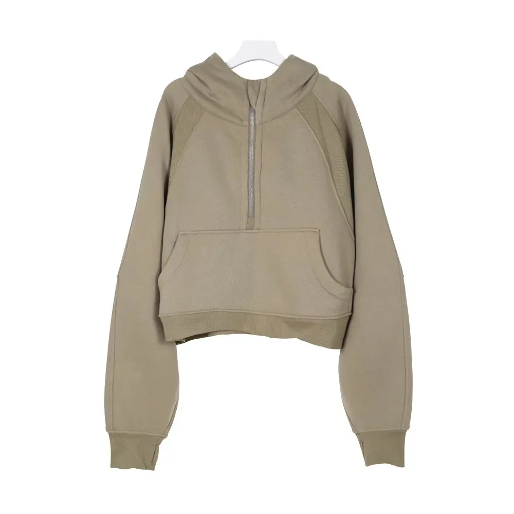 Lemon Scuba Women Half Zip Hoodie Yoga Solid Sports Pullover Hooded Sweater Windproof Plush Outdoor Loose Easy Fashion Hoodie 2