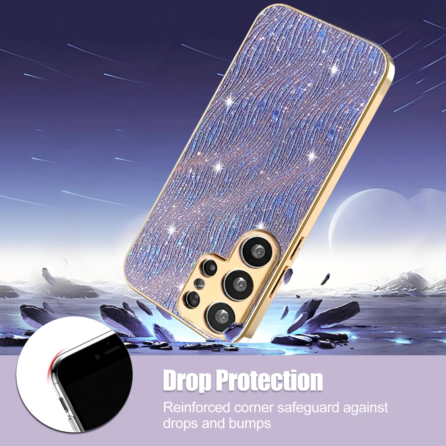 Glitter Water Ripple Plating Hard Shockproof Phone Case