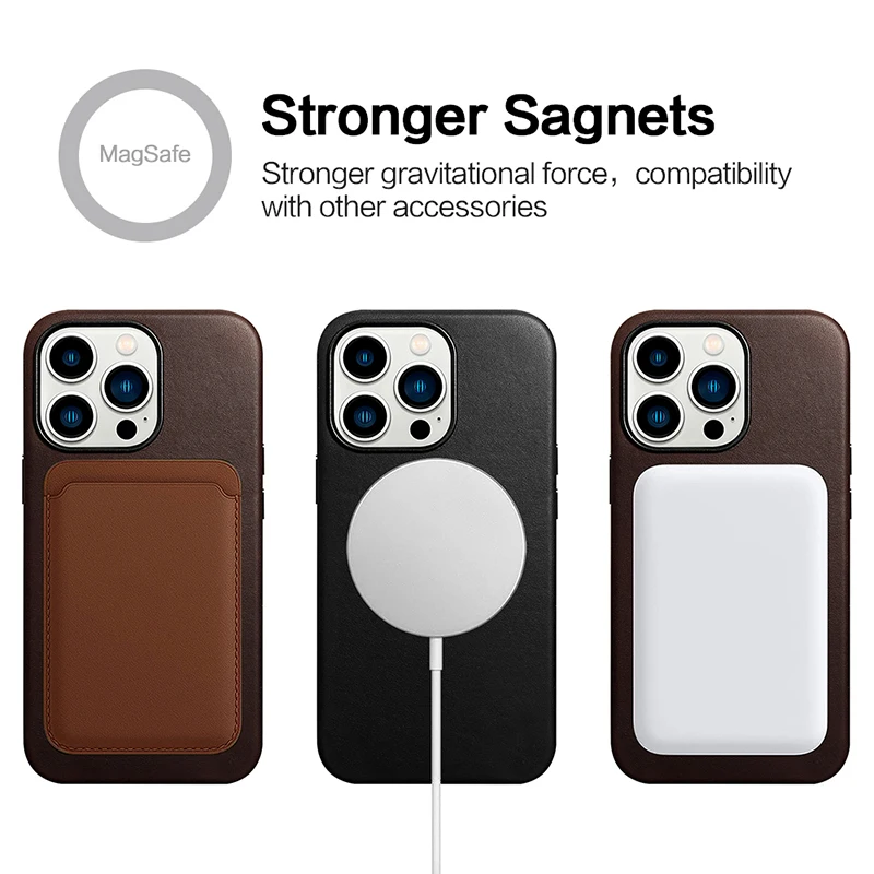 Genuine Leather Case for iPhone 16 Pro Max Real Skin Business Case for iPhone 15 Pro Max 14 Pro 13 Magnetic Charging Back Cover 5