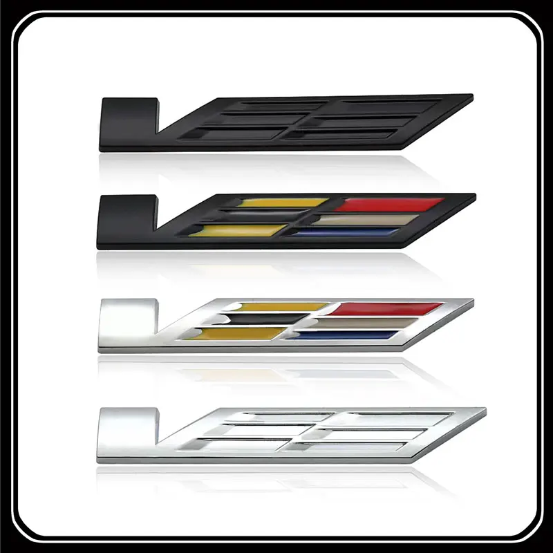Retrofit Styling Metal V Logo Car Sticker Body Grill Emblem Decals For Cadillac CTS STS DTS SRX