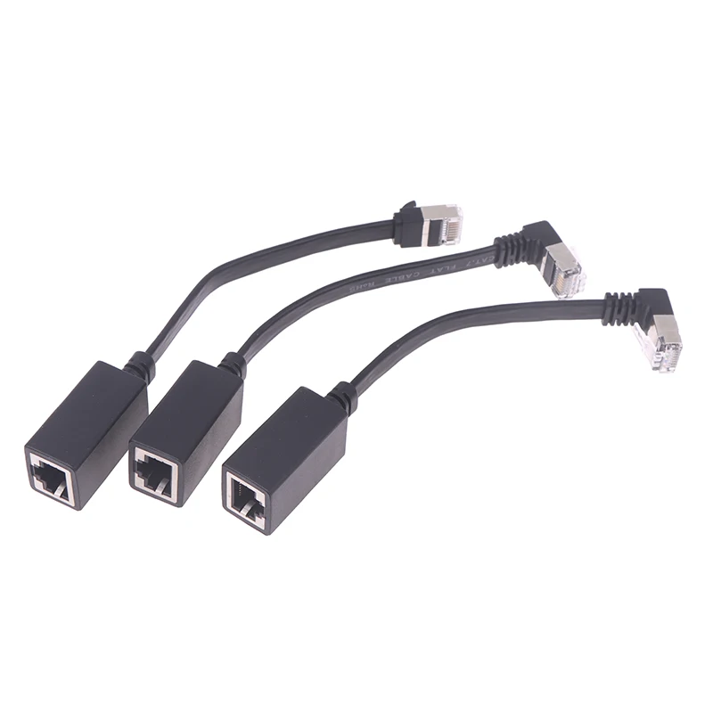 90도 CAT7 네트워크 연장 케이블 플랫 울트라 10G 우/좌 각도 엘보 네트워크 와이어 RJ45 남성-여성 어댑터 코드