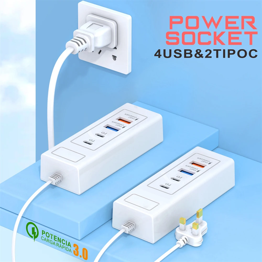 15W USB PD Charger 4-Port USB Charging Station for Multi Devices USB Hub Adapter for iPhone Samsung Xiaomi Huawei Type C Socket