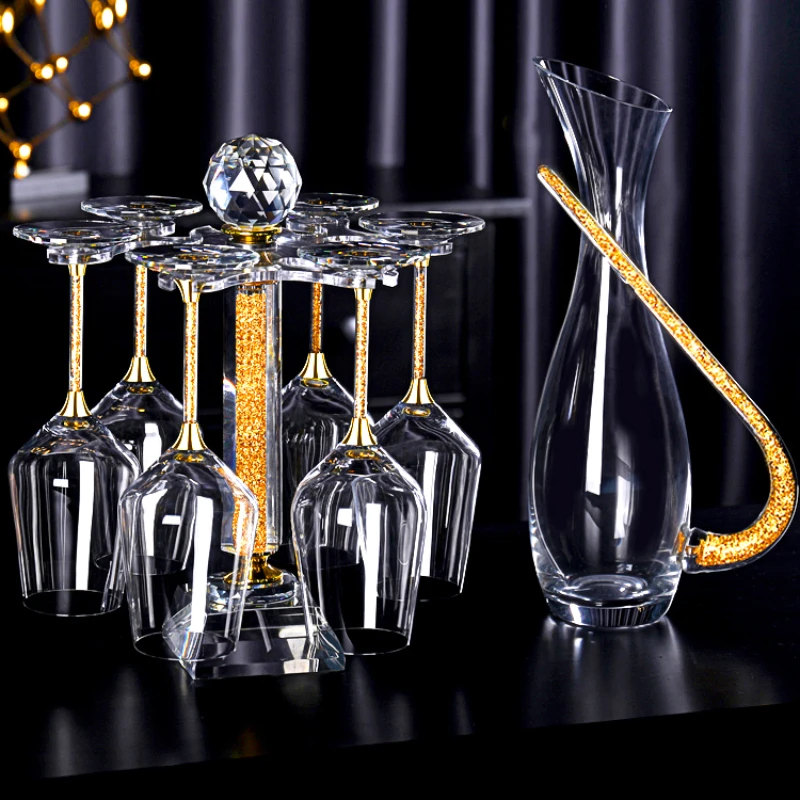 

European Style Luxury Gold Foil Red Wine Glass Set Home Crystal Goblet Large Wine Decanter Cup Holder Suitcase Large Set