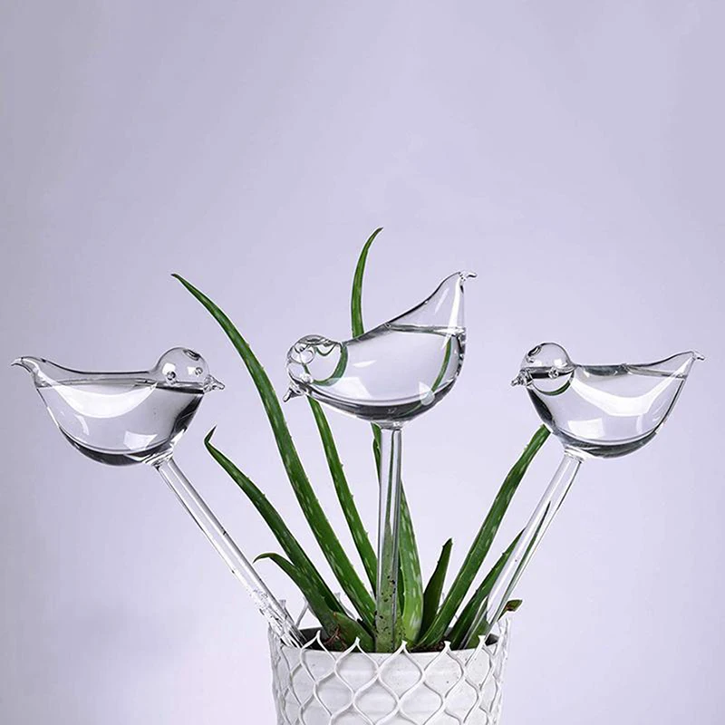 

Creativity Glass Plant Waterer Self Watering Globes Bird Shape Hand Blown Clear Aqua Bulbs