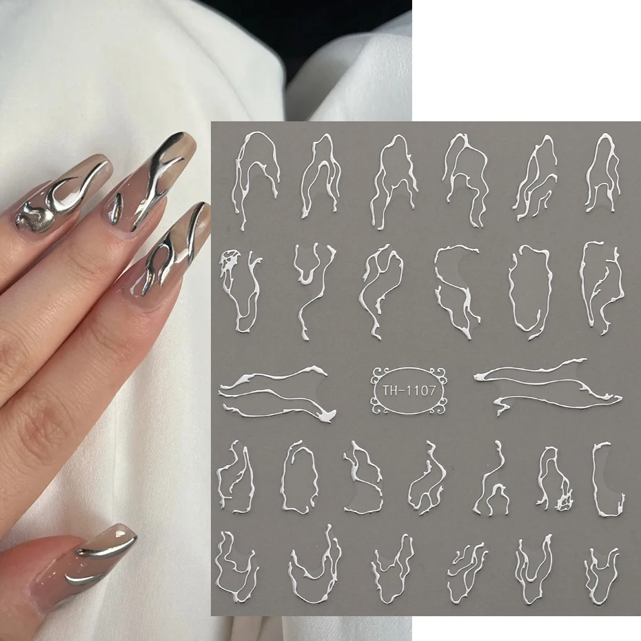 3D Metalic Line Nail Stickers Sliver Thorns Vine Curve Stripe Lines Tape Swirl Sliders Manicure Adhesive Nail Art Decals 5