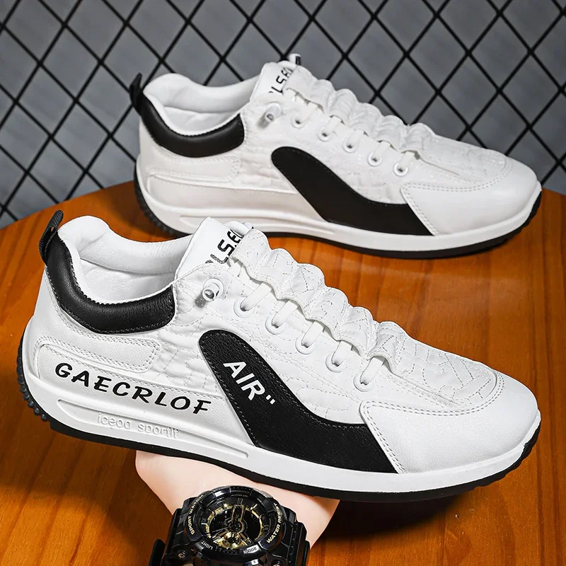 하이 퀄리티 남성용 가죽 운동화, 캐주얼 신발, 통기성 플랫 슈즈, 가을 2024, 신상 