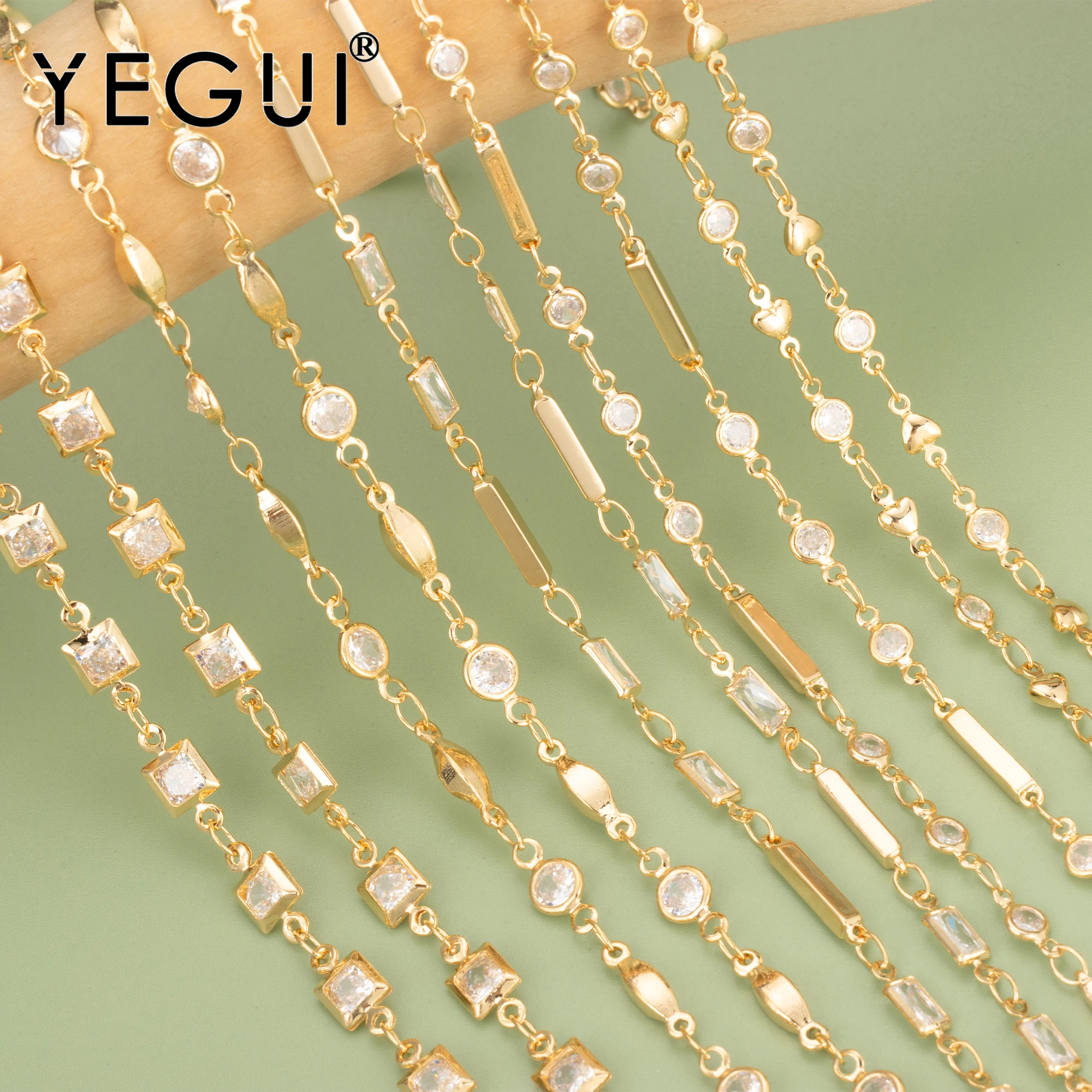 

YEGUI C160,diy chain,18k gold plated,0.3microns,copper metal,zircon,hand made,diy bracelet necklace,jewelry making,1m/lot
