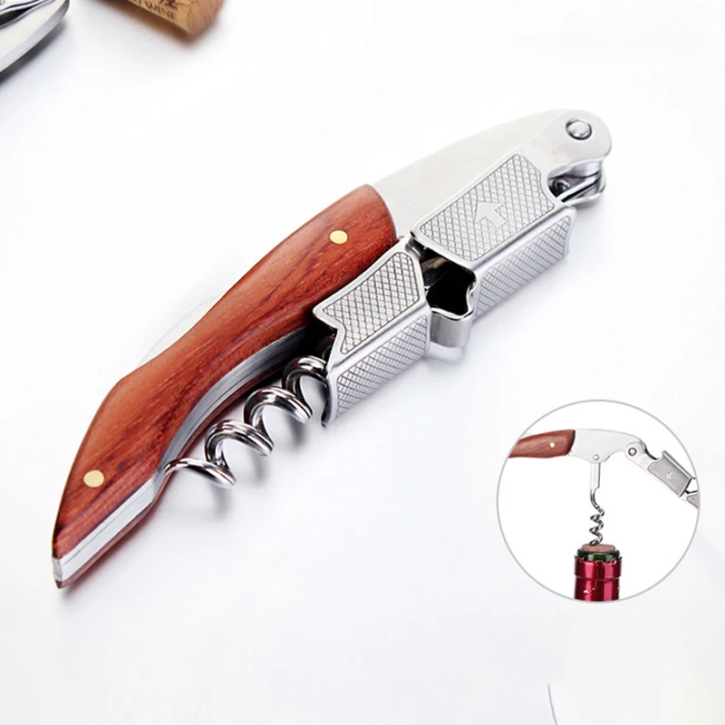 Professional Wine Opener Wood Handle Stainless Steel Wine Corkscrew Easy Multifunction Portable Beer Bottle Opener Kitchen Tools