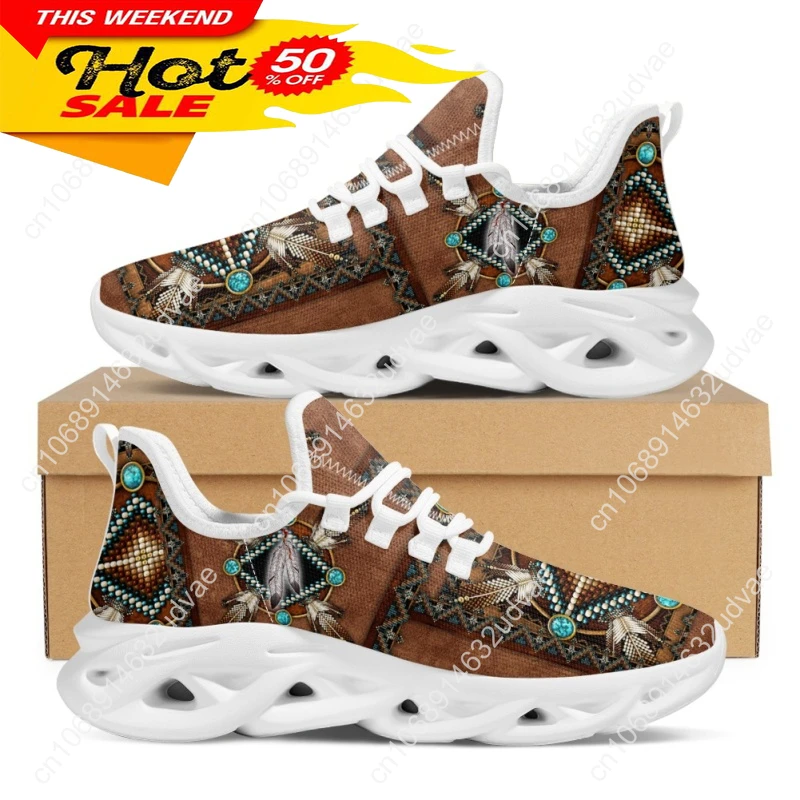 African Tribal Pattern Ladies Mesh Swing Sneakers Comfort Lace up Platform Shoes Lightweight Sport Shoes for Women