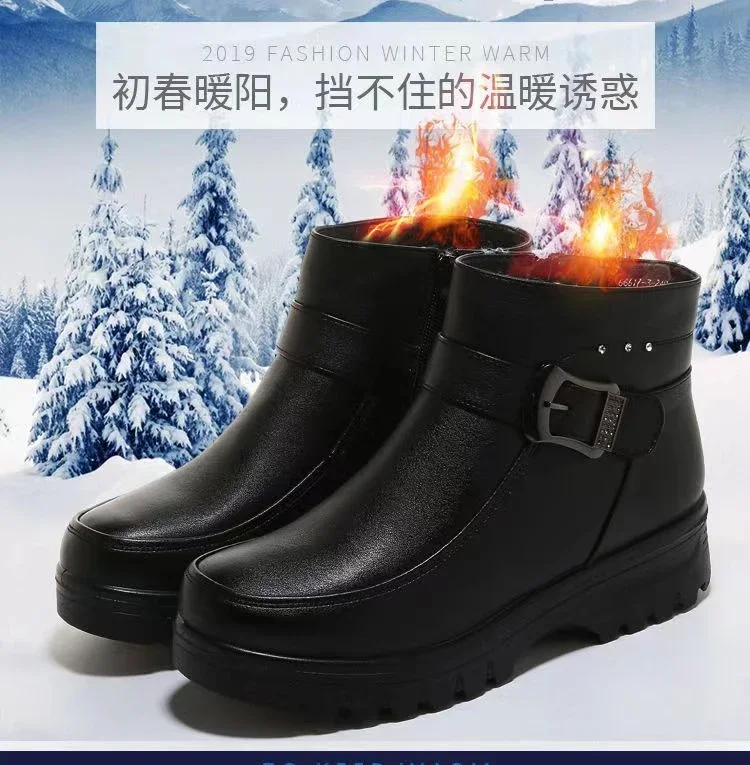 2024 Winter Neue Leder Stiefel frau Gaobang Flachen Boden Schuhe Trend Warme Baumwolle Schuhe Weichen Boden Nicht-slip wolle Frauen Stiefel – Detail 2