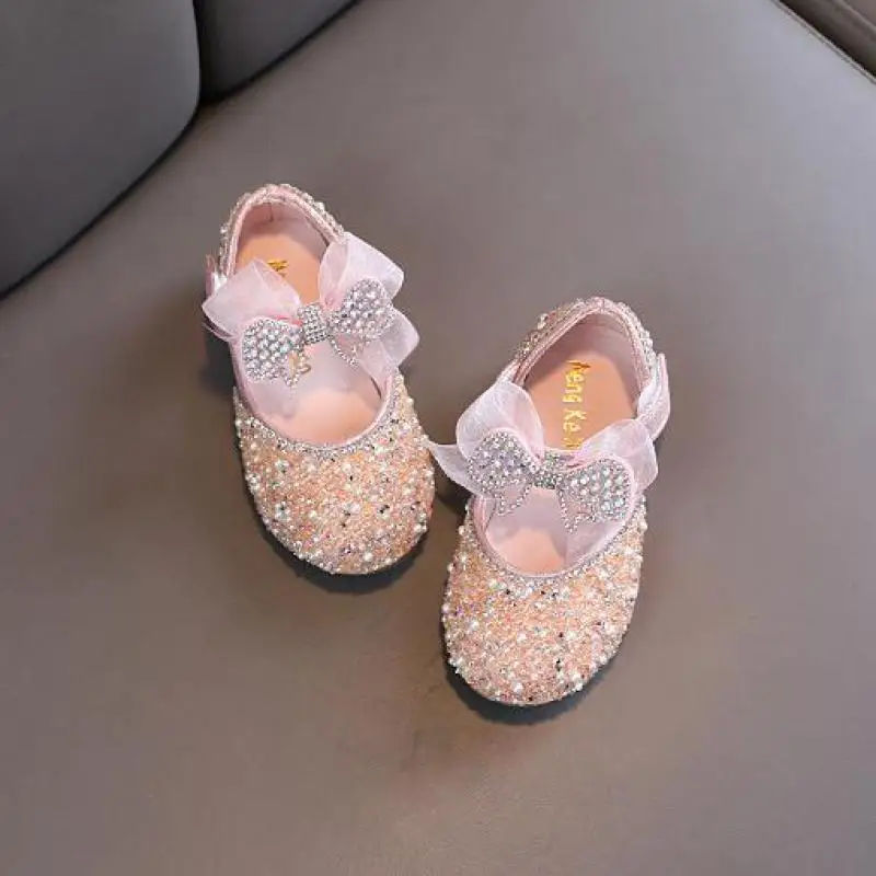 Rhinestone Sequins Girls Princess Shoes Children Party Dance Shoes Student Spring Autumn New Flats Kids Performance H125