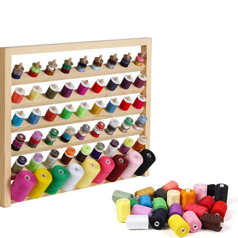 2PCS 54 Spools Wooden Thread Holder Wall Mount Thread Storage Organizer For  Sewing,Braiding And Embroidery